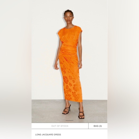 Zara Dresses & Skirts - Zara Orange Asymmetrical Long Jacquard Dress